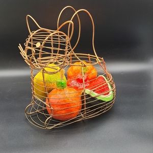 Vintage Copper Metal Wire Cat Shape Egg Basket French Country Decor Farm House